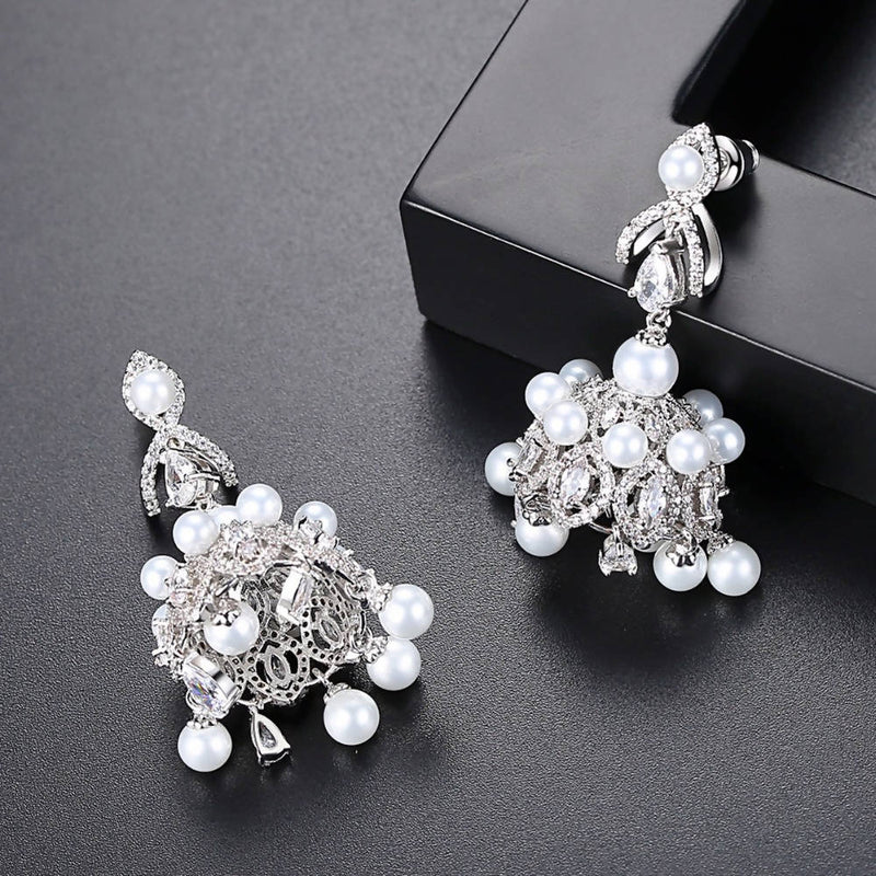 White Pearl & Cubic Zircon Crystal Drop Earring - Saverah Village