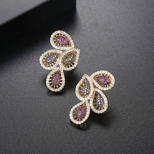 Crystal leaves with Multi Stones Stud Earrings - Saverah Village