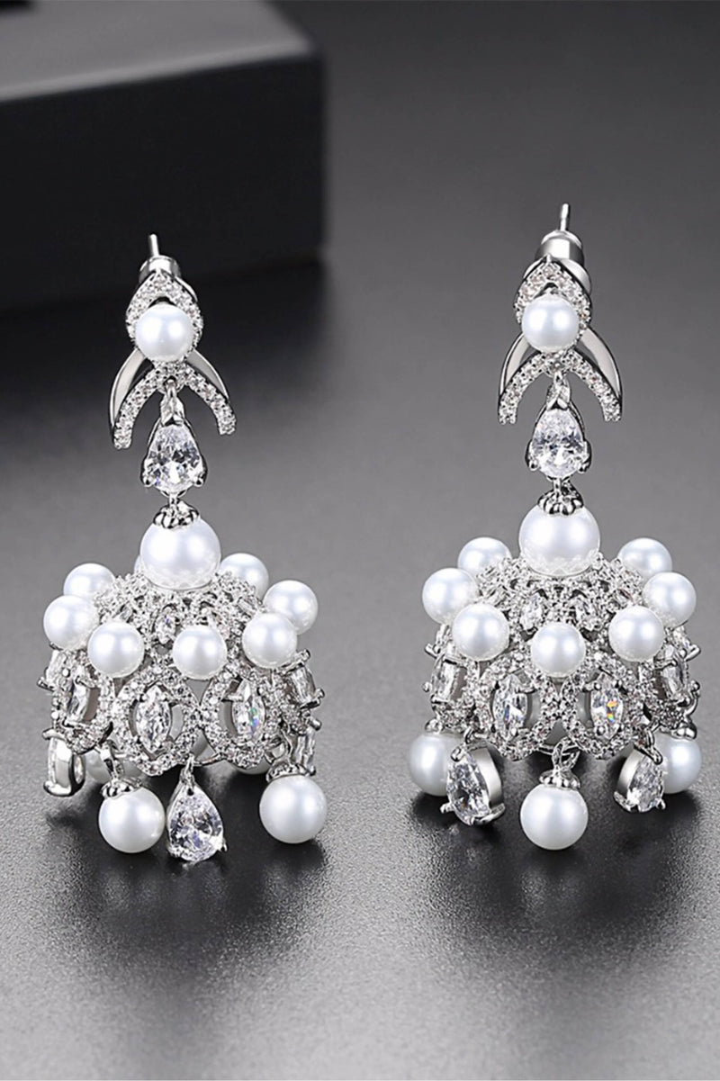 White Pearl & Cubic Zircon Crystal Drop Earring - Saverah Village